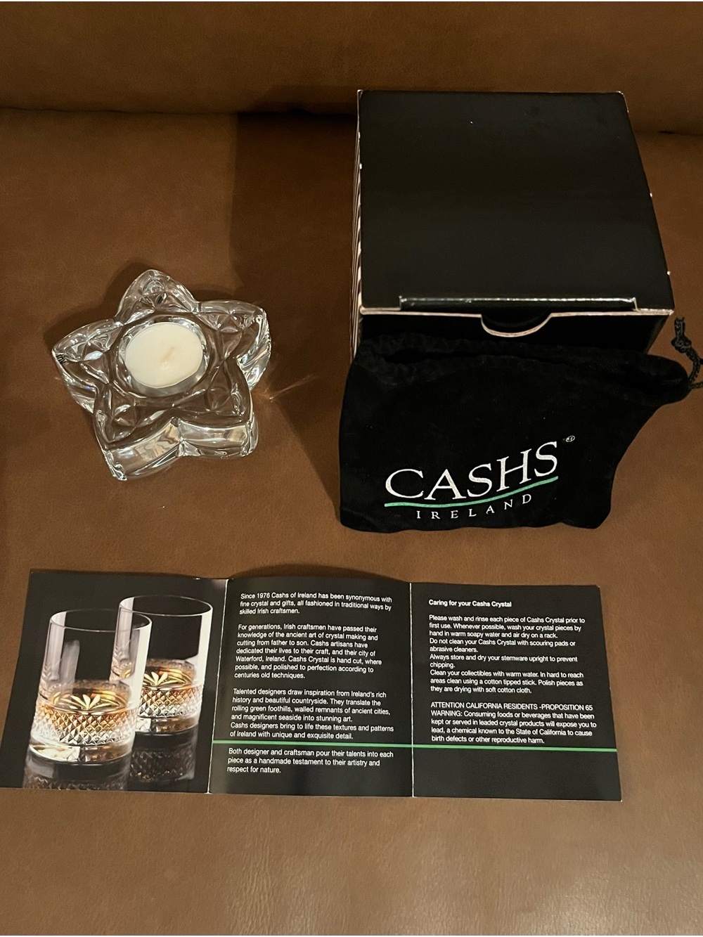 Vtg Cash’s  Ireland Crystal Lucky Star Tea Light Holder - Clear